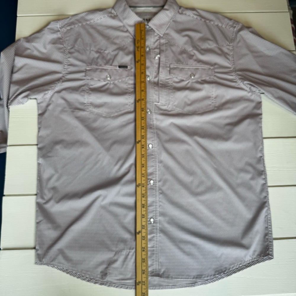 PONCHO Men's Long-Sleeve Pearl Snap Shirt in Maroon Microcheck - Picture 8 of 12